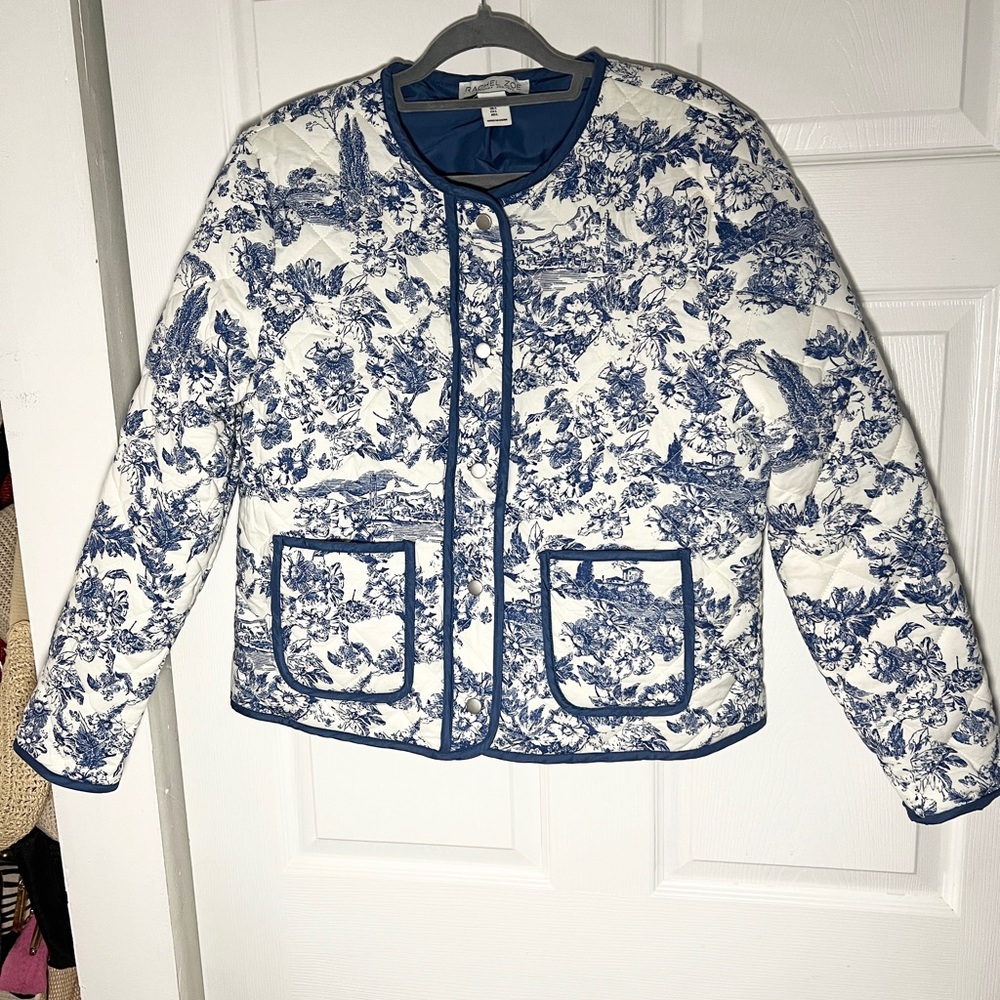 Rachel Zoe blue and white quilted jacket